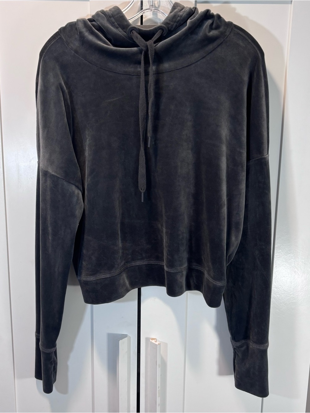 OFFLINE by Aerie Velour Hoodie Womens M Charcoal Gray Pullover Relaxed Soft